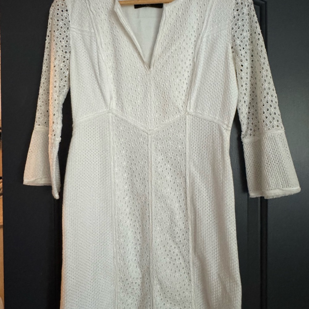 BCBGMaxAzria White Sheath Dress with Bell Sleeves